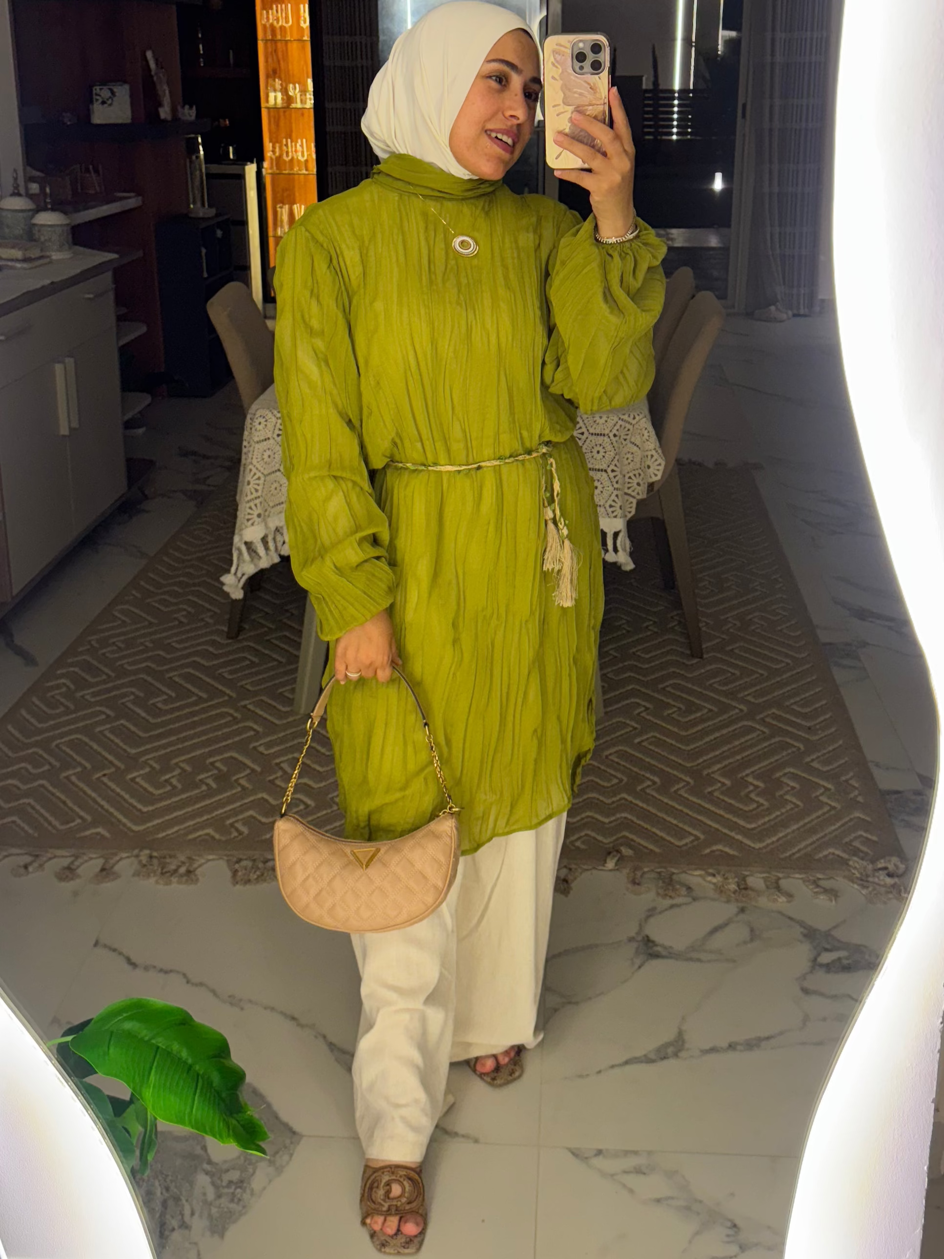 CRINKLED CHIFFON BLOUSE IN LIME GREEN 
